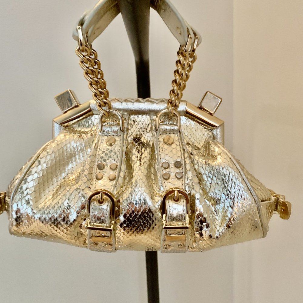 Versace Gold Python Link Frame Bag - image 2